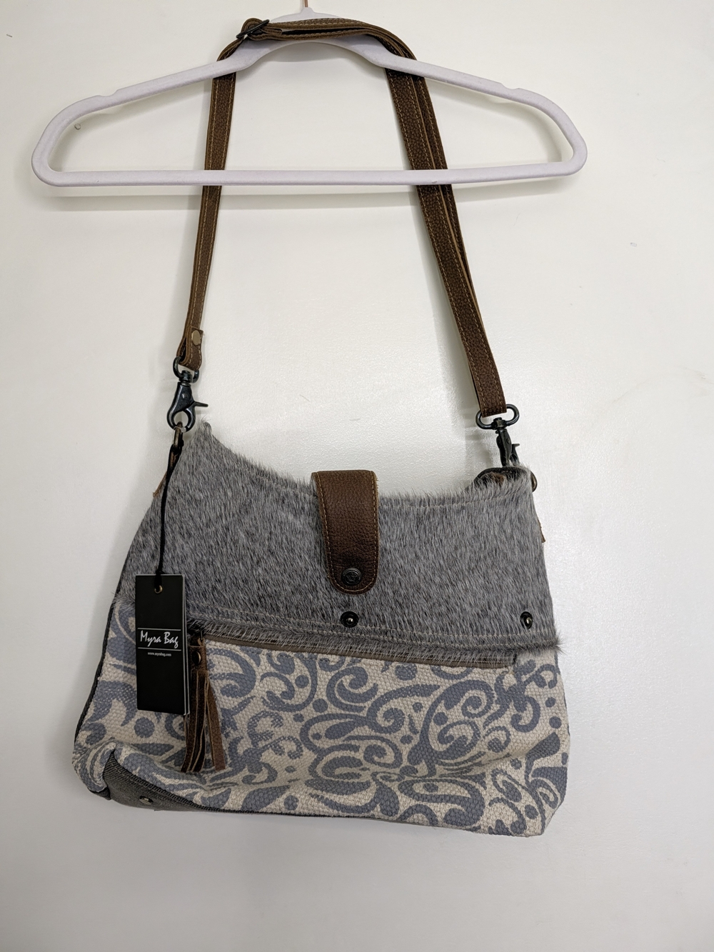 Myra Bag Gray and Brown Patterned Crossbody